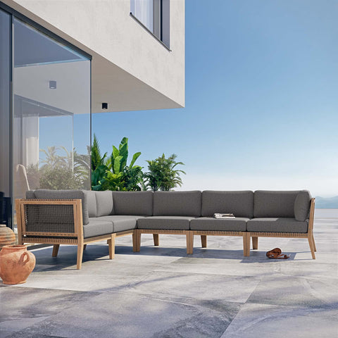 Modway Clearwater Sectional, 6-Piece L-Shaped, Gray Graphite