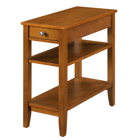 Convenience Concepts American Heritage Chairside End Table with Drawer 23.5" - Classic Living Room Table with Storage Shelf, Bedroom Nightstand, Light Walnut