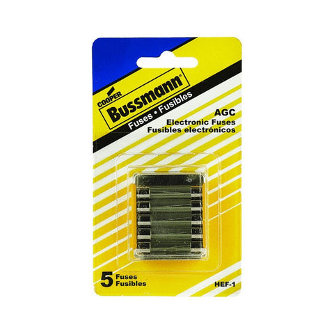 Bussmann HEF-1 Mobile Phone, Electronic Equipment and Stereos Fuse Assortment: 2 Ea. AGC-1, 1 Ea. AGC-2 and 2 Ea. AGC-3, 5-Pack