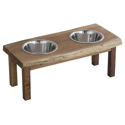 Buffalo Tools AWLDPF: Acacia Wood Live Edge Double Bowl Pet Feeder Stand
