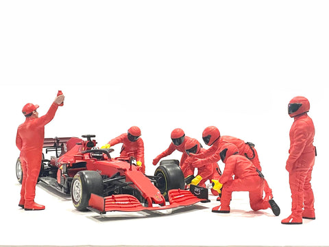 American Diorama F1 Pit Crew Figures (Set III) for 1/18 Scale Formula One Model car Display Set of 7 Figures AD-76556 (Team Red)