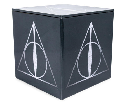 Harry Potter Deathly Hallows 4-Inch Tin Storage Box Cube Organizer with Lid | Basket Container, Cubby Cube Closet Organizer, Home Decor Playroom Accessories | Wizarding World Gifts And Collectibles
