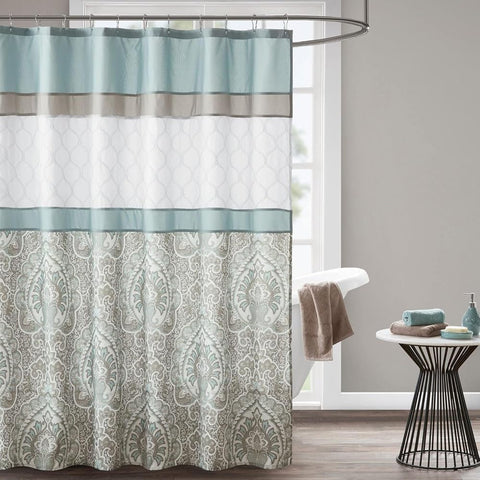 Oakestry Shower Curtain Printed Geometric Textured Embroidered Design Soft Hotel Quality Fits Standard Tubs and Bathroom Shower,72x72, Shawnee, Seafoam