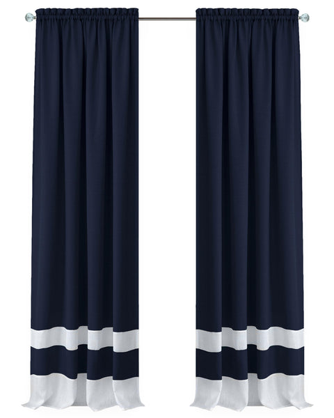 ACHIM Light Filtering Curtain Panel for Windows - 52 x 63 - Lightweight Rod Pocket Drapes for Bedroom, Living Room - Polyester, Machine Washable - Navy/White