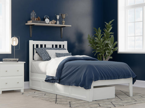 Tahoe Twin Extra Long Bed with USB Turbo Charger and 2 Extra Long Drawers in White