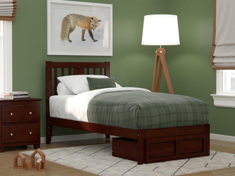 Tahoe Twin Bed with Foot Drawer and USB Turbo Charger in Walnut