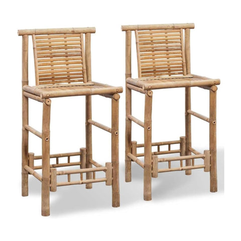 Oakestry Bamboo Bar Stools Set of 2 Tropical Rustic Chair Kitchen Counter Dining Seating Natural Wood