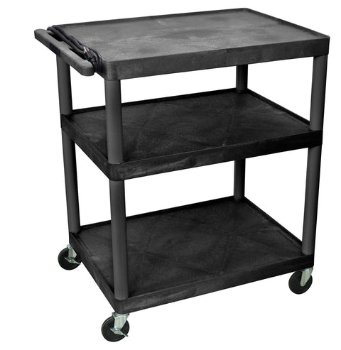 LUXOR LP40E-B 40"H AV Cart - 3 Large Shelves Electric