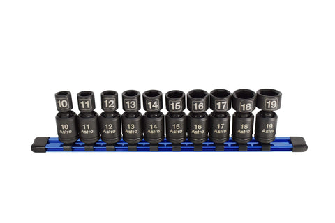 Astro Pneumatic Tool 78344 Metric 3/8" Drive Nano Pinless Universal Impact Sockets (10Piece)