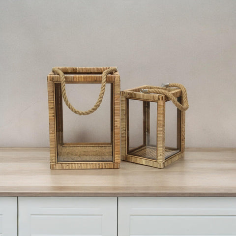 Cheungs Roussilon Set of 2 Rattan Wrapped Wood Lanterns 6029-2