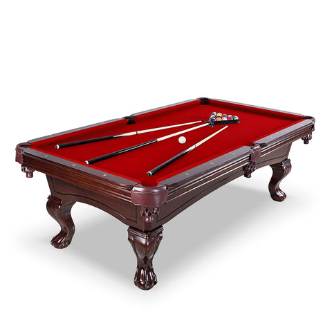 Hathaway Augusta 8 Foot Pool Table with Complete Accessories – Classic Full Size Billiard Table for Home Use – Classic Ball and Claw Legs, Inlaid Sights, K-66 Cushions – Mahogany Finish with Red Felt