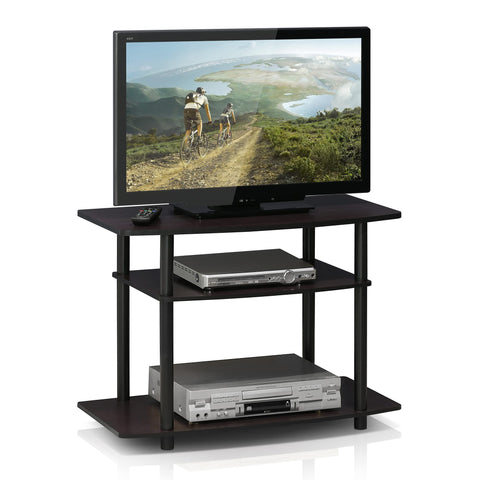 Furinno Turn-N-Tube No Tools 3-Tier Entertainment Center TV Stand for TV up to 32 Inch, Plastic Round Tubes, Dark Walnut