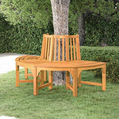 Oakestry Half Round Tree Bench 63 in Solid Wood Eucalyptus Outdoor Patio Garden Seating Furniture Weather Resistant Durable Heavy Duty Modern Backyard Porch Deck Lawn