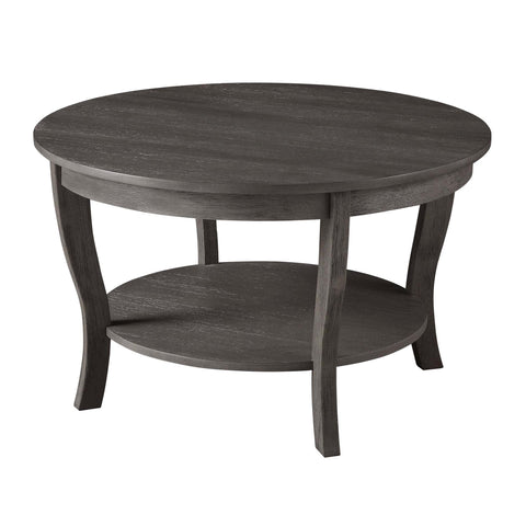 Convenience Concepts American Heritage Round Coffee Table 30" - Classic Living Room Table with Storage Shelf, Traditional Round Family Room Center Table, Wire brush Dark Gray
