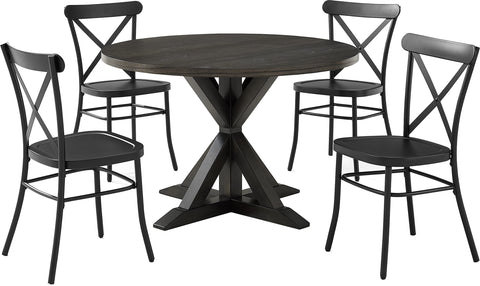 Hayden 5-Piece Round Dining Table Set W/Camille Chairs Matte Black/  Slate - Table & 4 Chairs