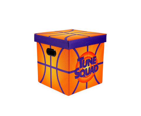 Wikoo Space Jam: A New Legacy Orange 15-Inch Foldable Storage Bin Chest with Lid | Fabric Basket Container, Cube Organizer with Handles | Brown Cubby Cube, Closet Organizer | Sports Basketball Gifts