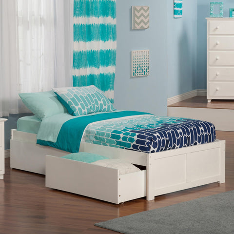 AFI Concord Twin Size Platform Bed with Footboard & Storage Drawers in White