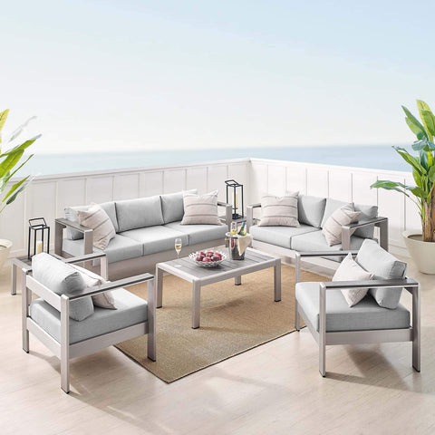 Modway EEI-4322-SLV-GRY-SET Shore Aluminum Sunbrella Fabric 7-Piece Outdoor Patio Set, Silver Gray
