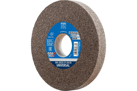 PFERD Vitrified Bench Grinding Wheel – Universal, 8" Diameter, 1" Thick, 1-1/4" Arbor, 80 Grit, Aluminum Oxide, for General Metalworking - Part 61767
