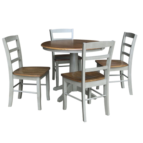 IC INTERNATIONAL CONCEPTS Wood Dining Table with 4 Madrid Ladderback Chairs in Distressed Hickory/Stone