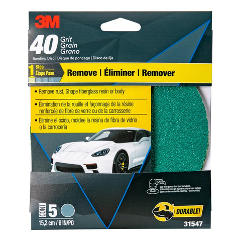 3M Green Corps Sanding Disc with Stikit Attachment, 31547, 40 grit, 6 in, 5 Discs Per Pack