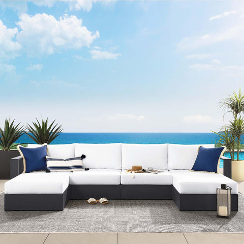 Modway Tahoe Aluminum 4-Piece Outdoor Patio Furniture Gray White, Modular Sectional Sofa Set with Chaise Lounges, Weather-Resistant Cushion, Ideal for Deck, Backyard, Poolside