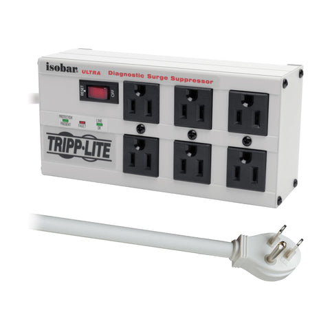 Tripp Lite ISOBAR6ULTRA Isobar 6 Outlet Heavy Duty Power Strip Surge Protector, 3330 Joules, 6ft Cord, Flat Plug, Metal Power Strip, Industrial Garage Work Shop Bench, Under Desk and Wall Mountable
