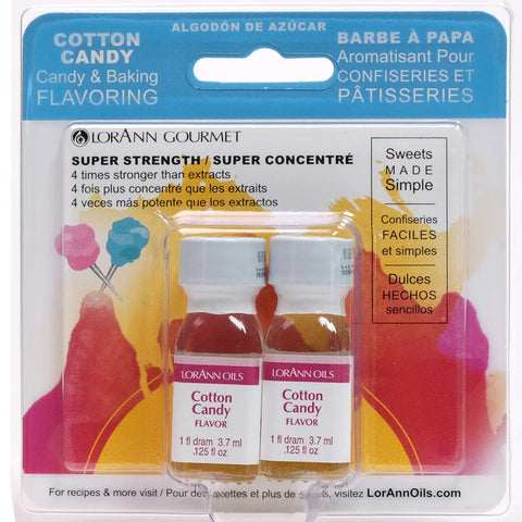 LorAnn Oils Super Strength Flavoring - Used For Candy Making, Flavoring, Baking, Hard Candy, & Flavor Oils - Bold, Natural Flavors 4X Stronger Than Extracts - Cotton Candy, Pack of 2, 0.125 fl oz