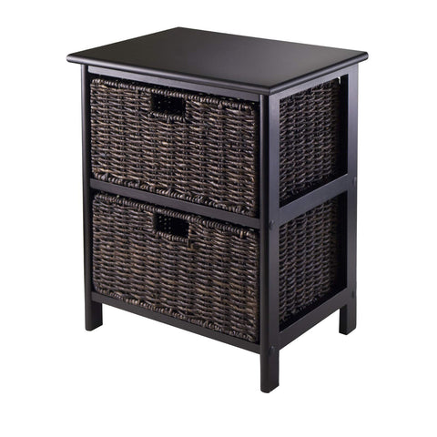 Winsome Omaha Storage Shelf with 2 Foldable Corn Husk Baskets, Black and Chocolate