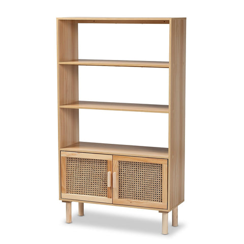 Baxton Studio Faulkner 55.1-inch H 3-Shelf Bookcase, Beige and Natural Brown