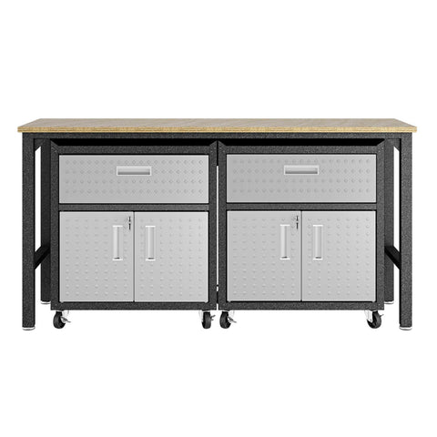 Manhattan Comfort 3-Piece Fortress Mobile Space-Saving Garage Cabinet and Worktable 4.0 in Grey