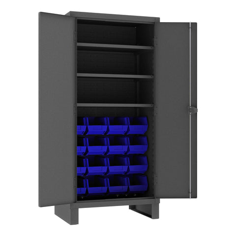 Durham 3702-16-3S-5295 Cabinet, 3 Shelf, 16 Blue Bins