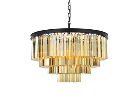 Elegant Lighting Sydney Collection 17-Light Pendant Lamp with Royal Cut Golden Teak Crystals, Mocha Brown Finish