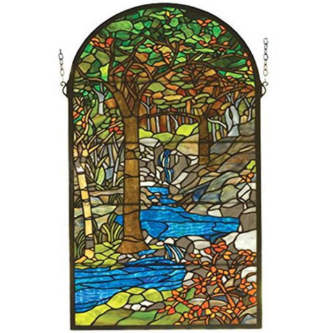 Meyda Tiffany 98255 Mica Window from Tiffany Waterbrooks Collection in Green Oaka Amber Grey Finish, 16.00 inches, 16" Width x 30" Height