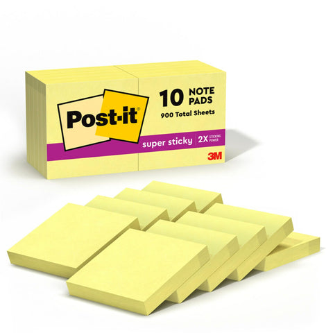 Post-it Super Sticky Notes, 10 Sticky Note Pads, 1.875 x 1.875 in., School Supplies, Office Products, Sticky Notes for Vertical Surfaces, Monitors, Walls and Windows, Canary Yellow