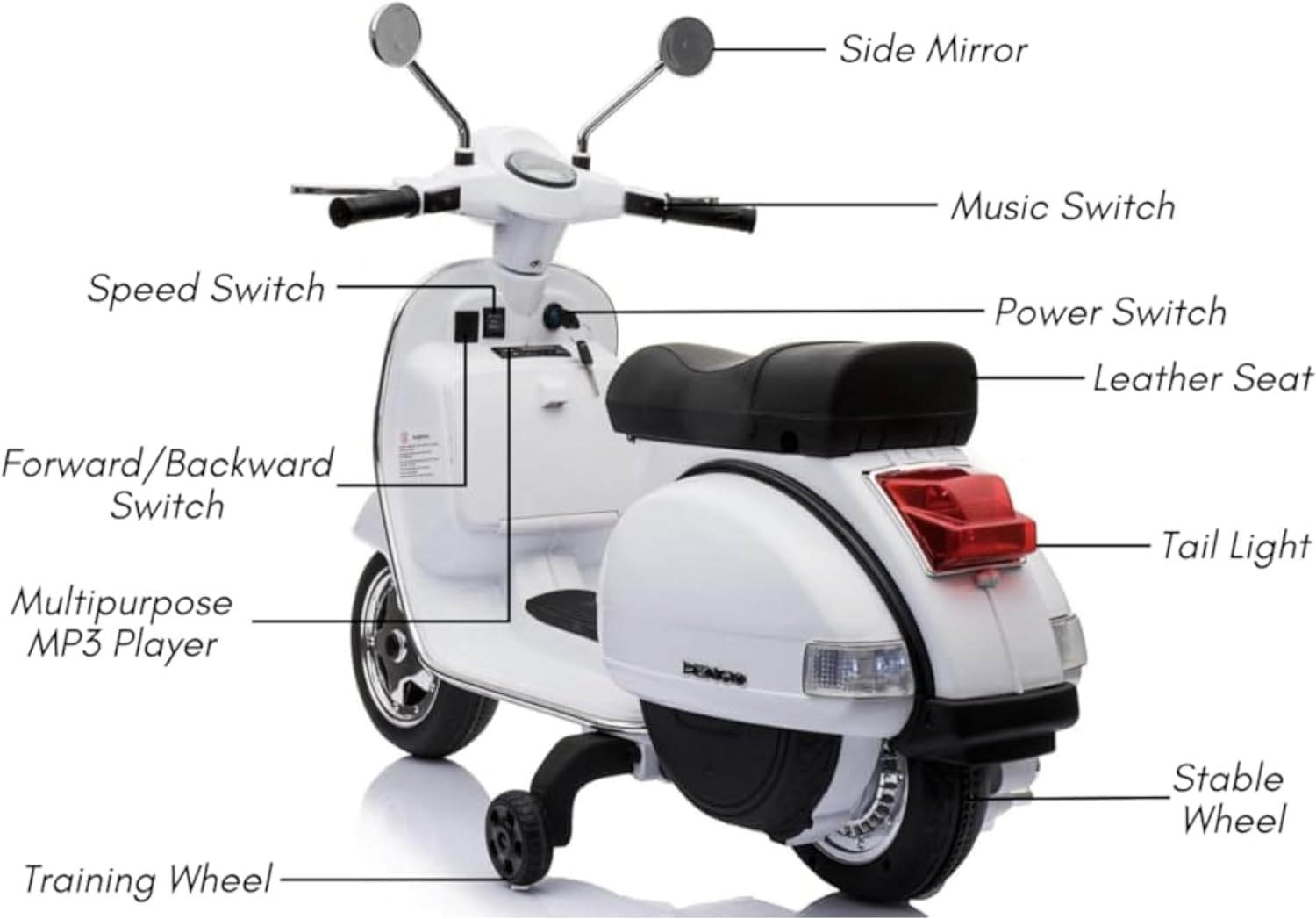 Best Ride On Cars Vespa Scooter, 12V Battery Powered Ride On Car, White, Large