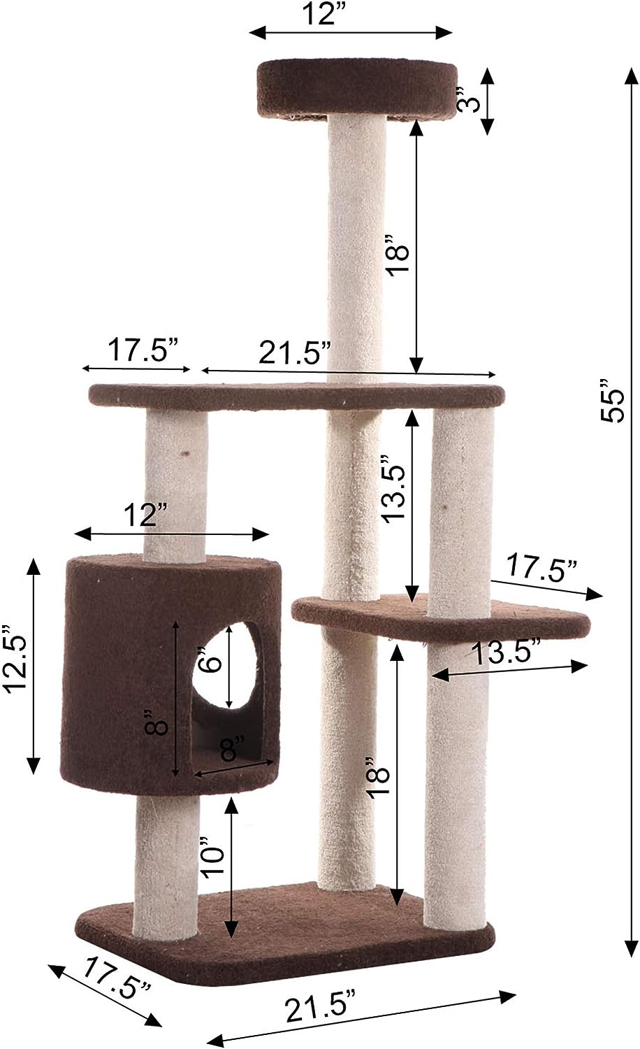 Armarkat 3-Level Carpeted Cat Tree Condo F5502, Real Wood Kitten Play House, Brown