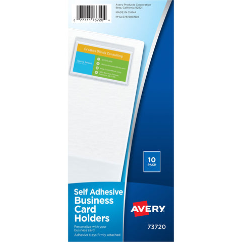 Avery Clear Self-Adhesive Business Card Holders, Top Load, Holds 3.5" x 2" Cards, Pack of 10 (73720)