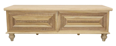 Moti Noelle 55" Storage Bench in Traditional Distressed White on Teak Solid Wood