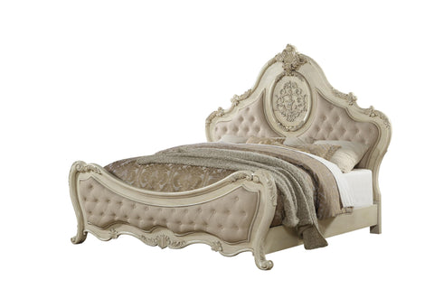 ACME Furniture Ragenardus Bed, Eastern King, Fabric/Antique White