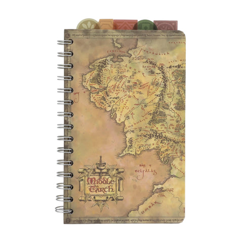 The Lord Of The Rings Map Of Middle-earth 5-Tab Spiral Notebook With 75 Sheets | Notepad Journal, Stationery Paper | 5 x 8 Inches