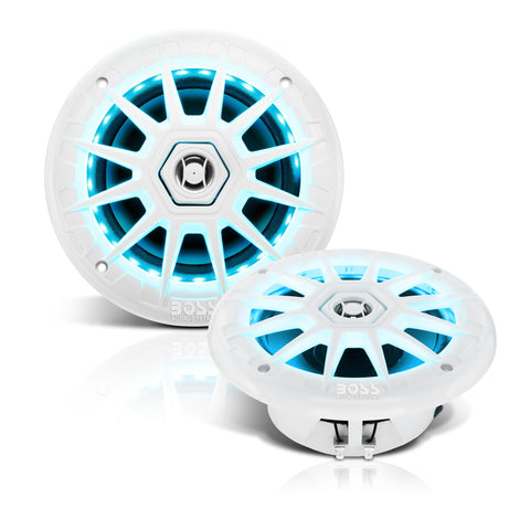 BOSS Audio Systems MRGB65 6.5 Inch Marine Boat Stereo Speakers - 200 Watts (per pair), Coaxial, 2 Way, Full Range, 4 Ohms, Multi-Color Illumination, Weatherproof, Sold in Pairs