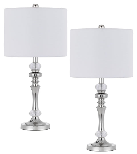 Cal Lighting BO-3097TB-2 60W Effingham Metal Table Lamp with Crystal Font and Hardback Drum Fabric Shade (Sold As Pairs)