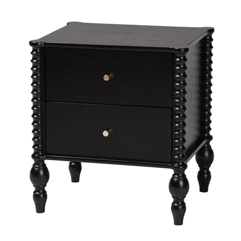 Baxton Studio Callison Spindle Nightstand - 2-Drawer Farmhouse Bedside Table with Turned Accents for Bedroom, Black