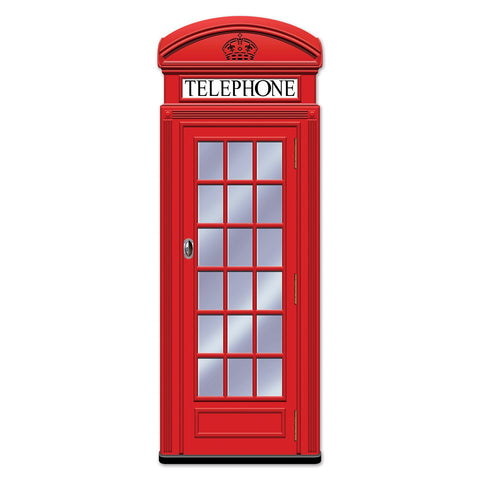 Beistle Jointed Phone Box, Red British Telephone Booth Cut Out Decoration, One-Sided Print for Great Britain, International, and Sherlock Holmes Themed Parties, 5’
