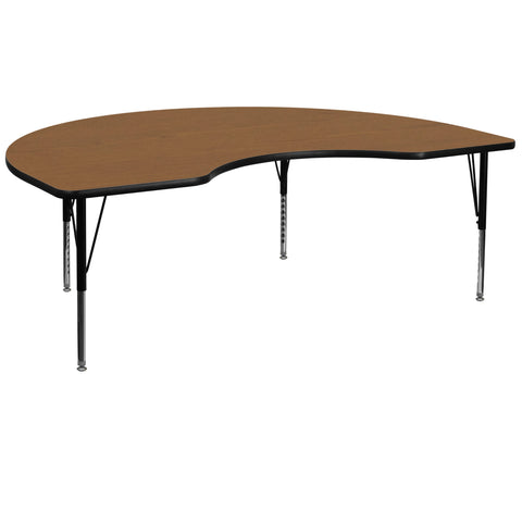 Flash Furniture 48''W x 96''L Kidney Oak Thermal Laminate Activity Table - Height Adjustable Short Legs