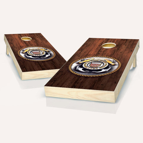 Skip's Garage Coast Guard Medal Cornhole Set - 2x4 Boards (All Weather Bags) - Include Case + Hole + Edge Lights