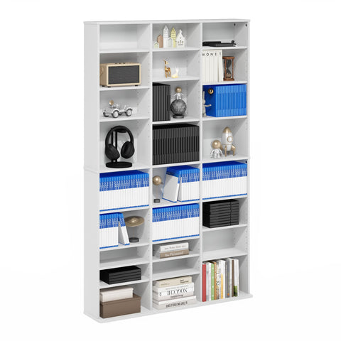 Furinno Jaya DVD Shelf, 24-Shelf Wide CD Rack, Media Shelf with Adjustable Shelves, 8 x 3 DVD Storage Cabinets for CD Blueray Game Disc, Easy Assembly, for Living Room, Home Office, White