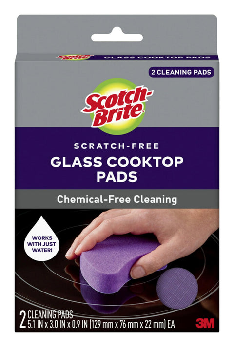 Scotch-Brite Glass Cooktop Pads, Scratch-Free & Non-Abrasive Scrubbers for Glass or Ceramic Stovetops, Cleans Burnt-On Messes with Just Water, Reusable Dishwasher-Safe Design, 4 Pads
