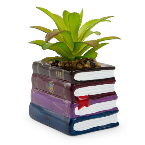 Harry Potter Book Stack 3-Inch Ceramic Planter with Artificial Succulent | Small Flower Pot, Faux Indoor Plant for Desk Shelf, Trinket Tray | Cute Home Decor, Wizarding World Gifts and Collectibles